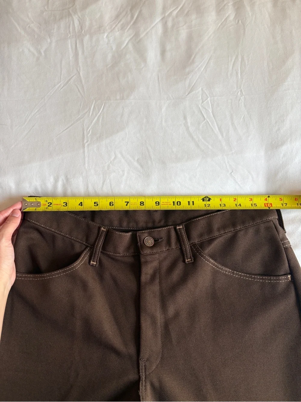 Farah Chocolate Brown Contrast Stitch Flare Trousers Retro Workwear Menswear